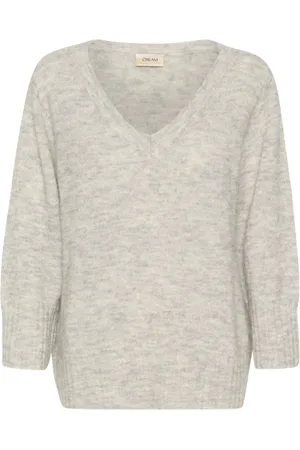 Cream Strik, Dame, Grå, XS, Uld, V-Neck Pullover Strik Sweater Lys Grå