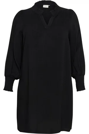 Kaffe Kjole, Dame, Sort, 7XL, Sort Dyb Kjole med Pufærmer