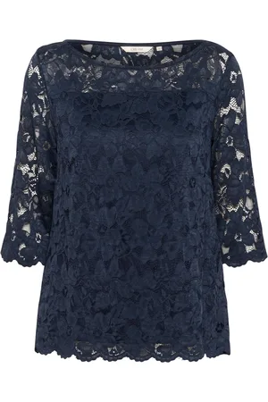 Cream Bluser & Skjorter, Dame, Blå, 2XL, Navy Blonde Bluse med ¾ Ærmer