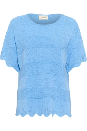 Cream Strik, Dame, Blå, XL, Nylon, Blå Strik Pullover med Broderede Detaljer