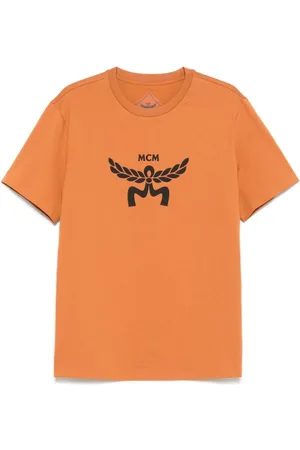 MCM Top, Herre, , XL, Brun Logo Print Crew Neck T-shirt