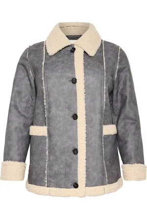 Kaffe Jakke, Dame, Grå, 2XL, Uld, Sort Dyb Jakke med Plysforing