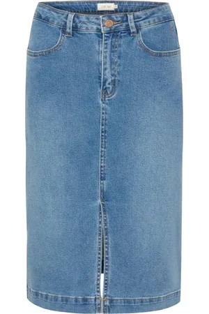 Cream Nederdel, Dame, Blå, L, Denim, Denim Nederdel med Klassisk Snit og Frontslids