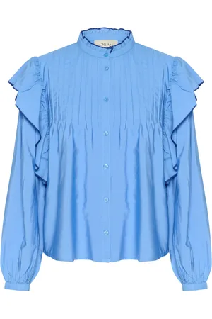 Cream Bluser & Skjorter, Dame, Blå, XL, Uld, Feminin Skjorte med Rynke Detaljer