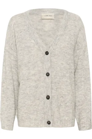 Cream Strik, Dame, Grå, 2XL, Uld, Blød Strik Cardigan Lysegrå Melange