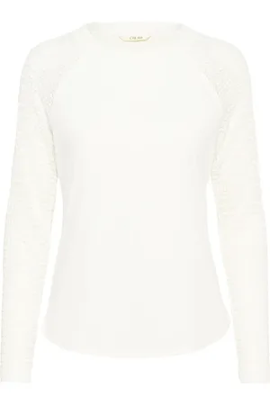 Cream Top, Dame, Hvid, XL, Polyester, Broderet Langærmet T-shirt Sne Hvid