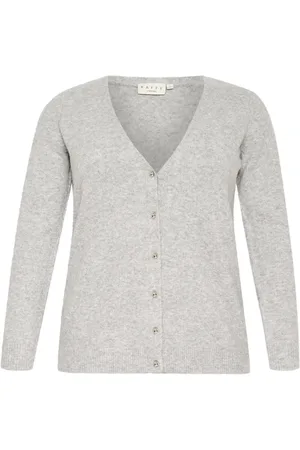 Kaffe Strik, Dame, Grå, M, Uld, Grå Melange Cardigan med V-Hals