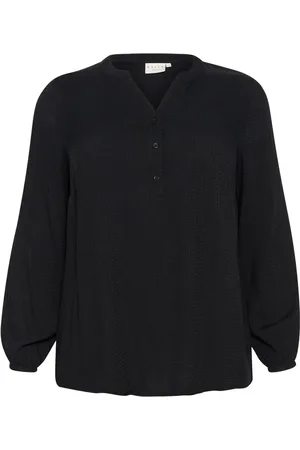 Kaffe Bluser & Skjorter, Dame, Sort, 7XL, Uld, Sort Dyb Langærmet Bluse