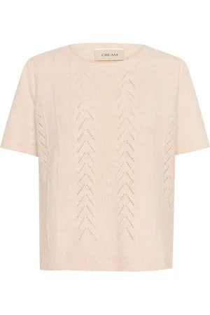 Cream Strik, Dame, , XL, Uld, Kortærmet Pullover Strik med Huller Mønster