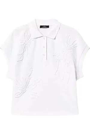 Twin-Set Top, Dame, Hvid, 2XS, Pique Polo Shirt med Broderi