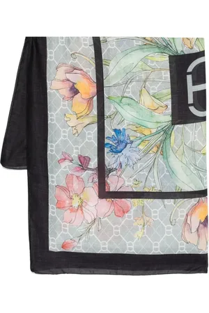 Twin-Set Tilbehør, Dame, Flerfarvet, ONE SIZE, Sort Mix Print Tørklæde Firkantet Form