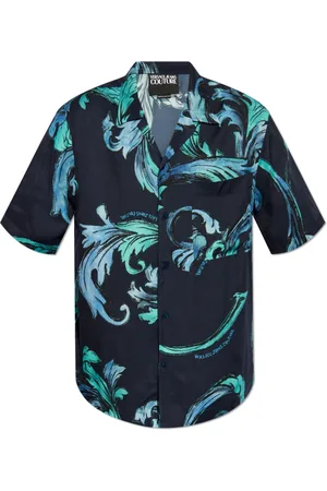 VERSACE Skjorte, Herre, Blå, M, Uld, Kortærmet skjorte