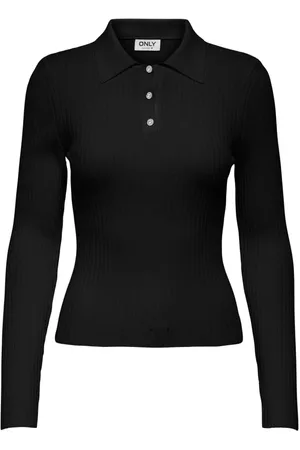 ONLY Top, Dame, Sort, S, Blød Strik Polo Skjorte