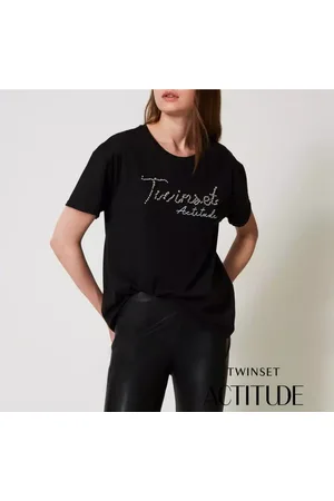 Twin-Set Top, Dame, Sort, S, Logo Lurex T-shirt