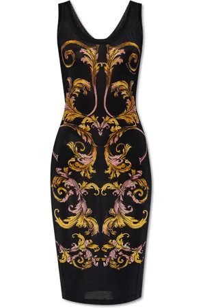 VERSACE Kjole, Dame, Sort, XS, Kjole med Outline Barocco print