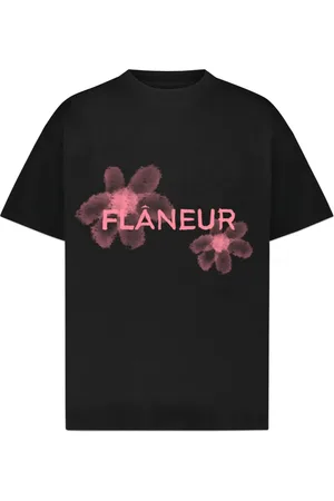 FLÂNEUR Top, Herre, Sort, M, Vandfarve Blomst T-Shirt