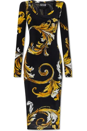 VERSACE Kjole, Dame, Sort, XS, Uld, Kjole med Outline Barocco print
