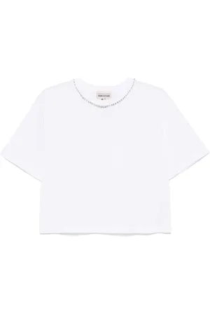 SEMICOUTURE Top, Dame, Hvid, L, Hvid Logo Print Crew Neck T-shirt