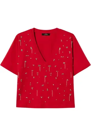 Twin-Set Top, Dame, Rød, M, Cropped T-shirt med broderi