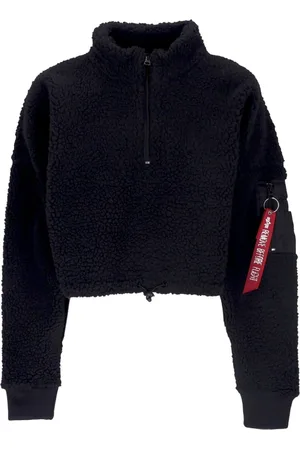 Alpha Industries Sweathshirts & Hoodies, Dame, Sort, M, Uld, Sort Cropped Sherpa Turtleneck Sweatshirt