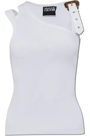 VERSACE Top, Dame, Hvid, M, Uld, Ribstrikket tanktop