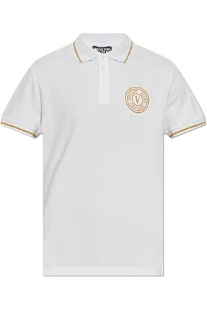 VERSACE Top, Herre, Hvid, 2XL, Bomuld, Polo med broderet logo