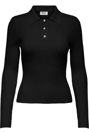 ONLY Top, Dame, Sort, S, Ribbet Polo Skjorte
