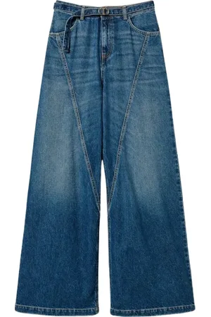 Twin-Set Jeans, Dame, Blå, W28, Bredbenede jeans med ovalt bælte