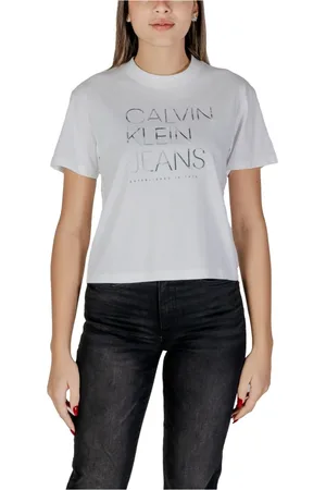 Calvin Klein Top, Dame, Hvid, S, Bomuld, Hvid Bomulds T-shirt, Kort Ærme, Rund Hals
