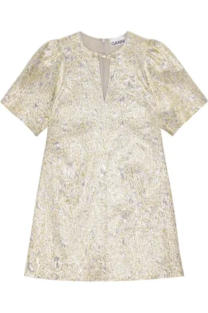 Ganni Kjole, Dame, Gul, S, Uld, Metallic Cloque A-formet Mini Kjole