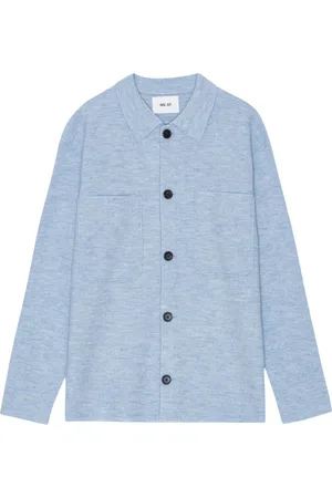 NN.07 Jakke, Herre, Blå, XL, Uld, Kogt Merinould Overshirt i Pulverblå