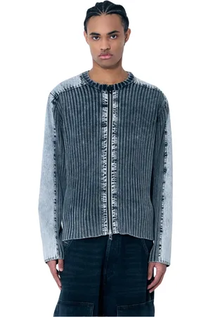 Diesel Strik, Herre, Blå, XL, Bomuld, Rib Cardigan med Kontrastpaneler