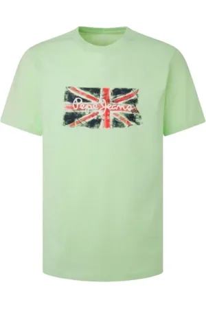 Pepe Jeans Top, Herre, Grøn, XL, Bomuld, Herre Union Jack T-shirt i bomuld