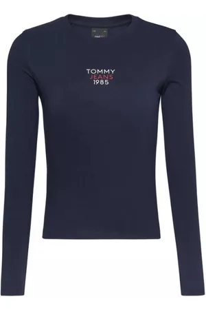 Tommy Hilfiger Top, Dame, Blå, M, Bomuld, Langærmet bomuldst-shirt