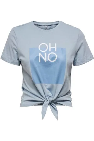 ONLY Top, Dame, Blå, XS, Uld, Front Print Round Neck T-shirt