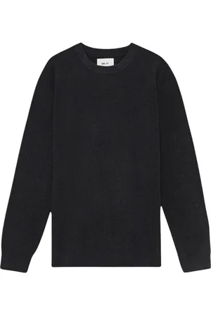 NN.07 Strik, Herre, Blå, L, Polyester, Sort Crewneck Sweater med Mode Detaljer