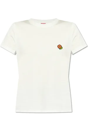 Kenzo Top, Dame, Hvid, M, Bomuld, T-shirt med logo patch