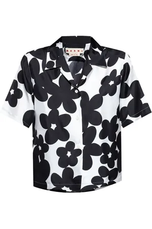 Marni Bluser & Skjorter, Dame, Sort, S, Uld, Hvid Sort Blomstret Skjorte