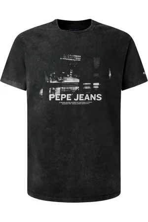 Pepe Jeans Top, Herre, Grå, M, Bomuld, Kortærmet Grå T-shirt med Fotoprint