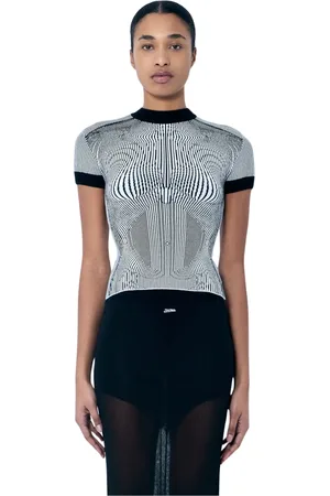 Jean Paul Gaultier Top, Dame, Grå, S, Polyester, Jacquard Striktop med Kontrastkanter
