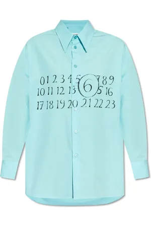 Maison Margiela Bluser & Skjorter, Dame, Blå, 2XS, Bomuld, Skjorte med trykt logo