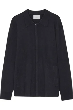 NN.07 Strik, Herre, Blå, 2XL, Uld, Fuld Zip Trøje Dyb Marineblå