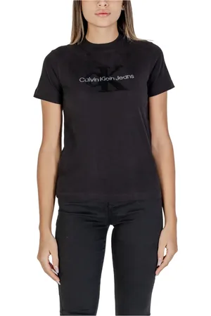 Calvin Klein Top, Dame, Sort, S, Bomuld, Sort Print Rund Hals T-Shirt Kvinder