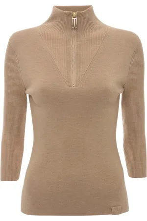 Victoria Beckham Top, Dame, , XS, Uld, Strikket Half Zip Short Sleeve Top
