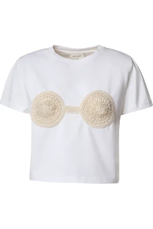 MAGDA BUTRYM Top, Dame, Hvid, XS, Bomuld, Hvid Hæklet Bustier T-shirt