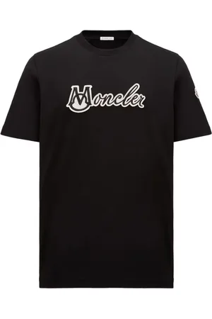 Moncler Top, Herre, Sort, M, Bomuld, Broderet Varsity Logo T-shirt