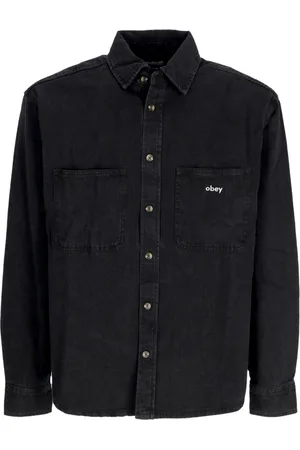 Obey Skjorte, Herre, Sort, L, Denim, Sort Denim Langærmet Skjorte