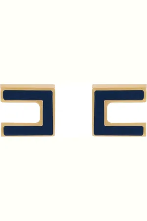 Elisabetta Franchi Tilbehør, Dame, Blå, ONE SIZE, Uld, Guld Logo Øreringe med Farvet Emalje