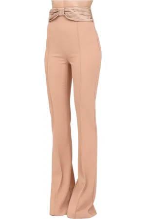 Elisabetta Franchi Bukser, Dame, , S, Polyester, Elegant Nude High-Waisted Palazzo Bukser