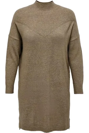 ONLY Kjole, Dame, Brun, 4XL, Uld, Kvinders Strik Kjole Lige Snit Sidelukninger